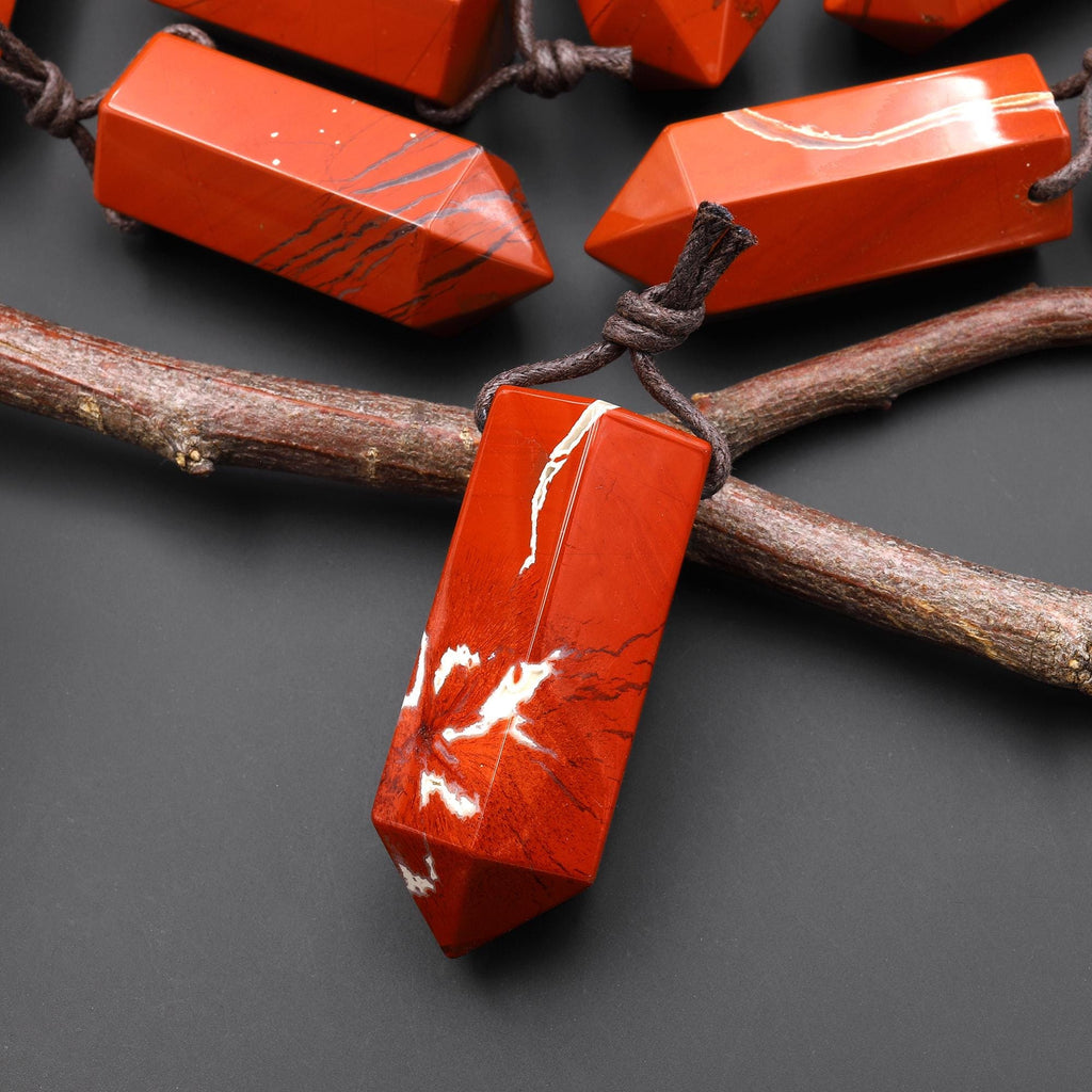 AAA Natural Red Jasper Crystal Faceted Hexagonal Point Pendant for Jewelry Making A3