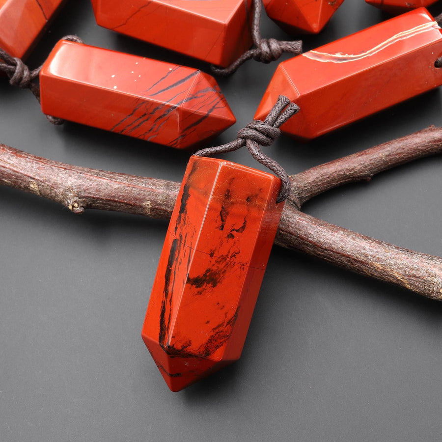 AAA Natural Red Jasper Crystal Faceted Hexagonal Point Pendant for Jewelry Making A5