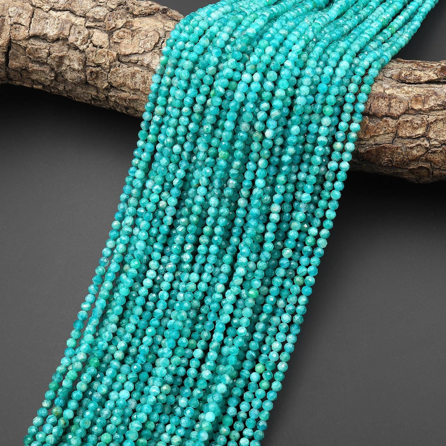 AAA Natural Blue Green Russian Amazonite Faceted Round Beads 3mm Gemstone 15.5" Strand