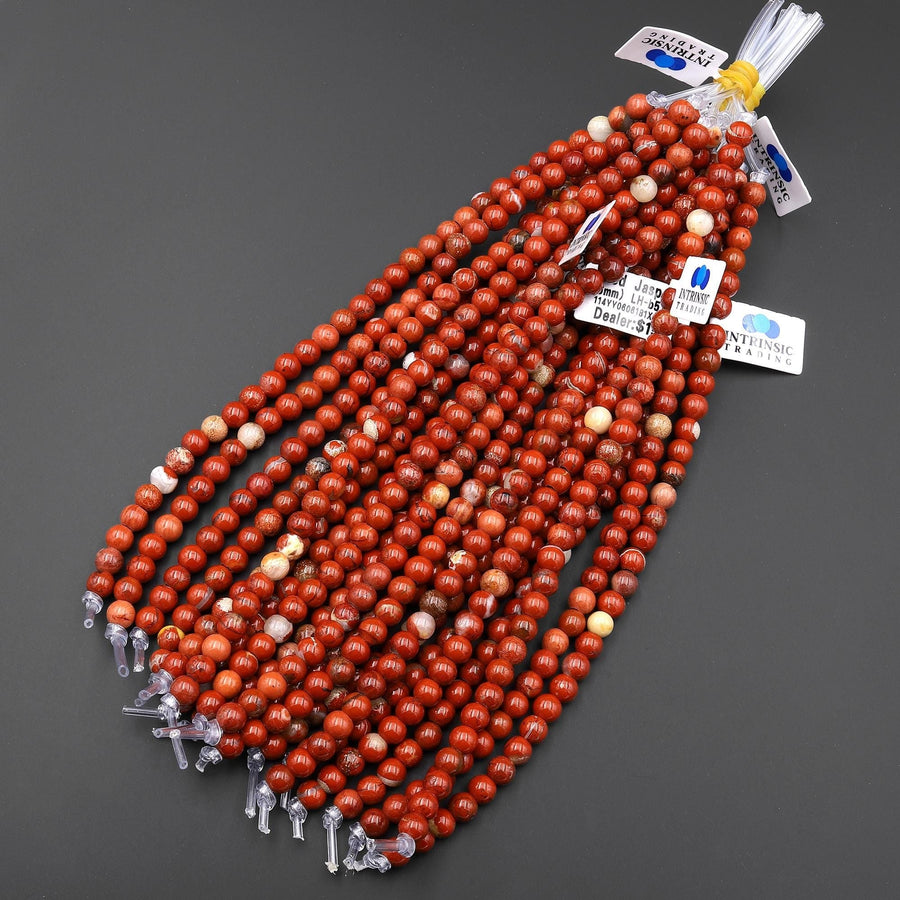 AAA Large Hole Beads 2mm 3mm Drill Natural Red River Brecciated Jasper 6mm Round Beads 8" Strand