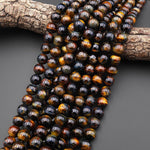 AAA Natural Golden Brown Blue Tiger's Eye Smooth 12mm Round Beads 15.5" Strand