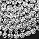 Silver Hematite Carved 12mm Rose Flower Coin Beads 15.5" Strand