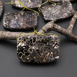 Hand Made Natural Turritella Agate Long Rectangle Saddle Pendant Real Fossil from Wyoming USA