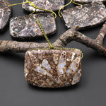 Hand Made Natural Turritella Agate Long Rectangle Saddle Pendant Real Fossil from Wyoming USA
