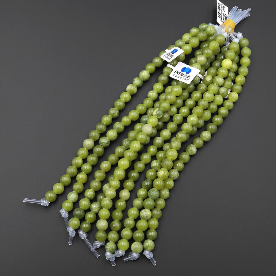 AAA Large Hole Beads 2.5mm Drill Natural Olive Jade 8mm Round Beads 8" Strand