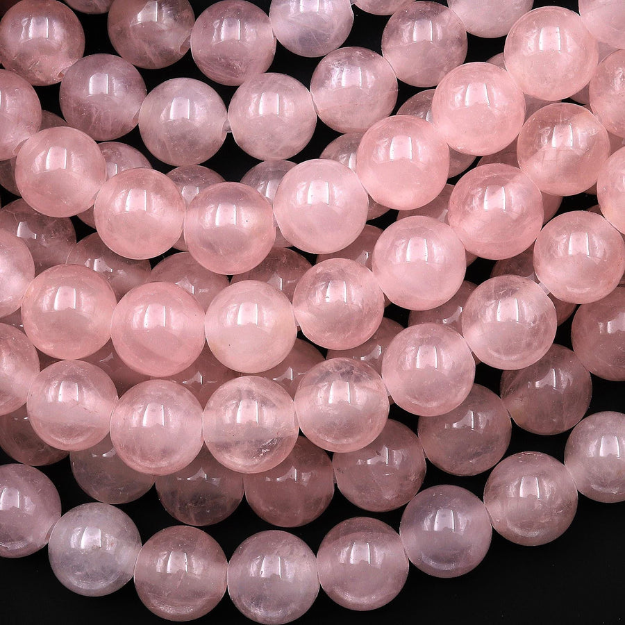 AAA Large Hole Beads 3mm Drill Natural Pink Rose Quartz 14mm Round Beads 8" Strand