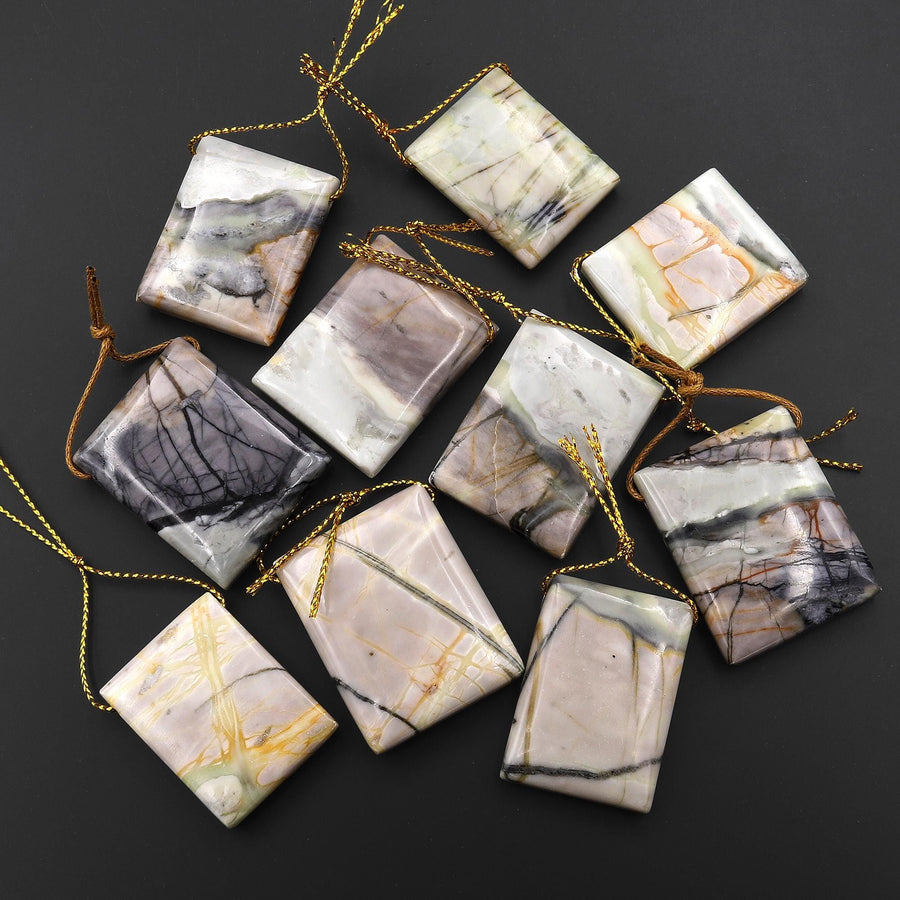 Natural American Picasso Jasper Rectangle Pendant Side Drilled Gemstone
