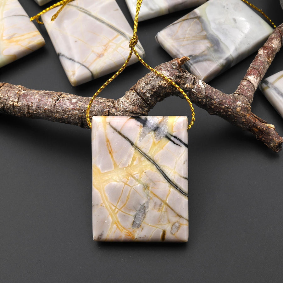 Natural American Picasso Jasper Rectangle Pendant Side Drilled Gemstone A1