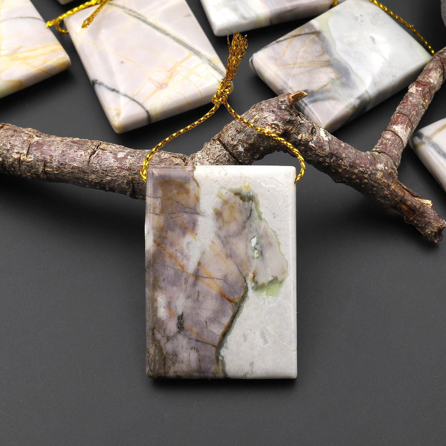 Natural American Picasso Jasper Rectangle Pendant Side Drilled Gemstone A2