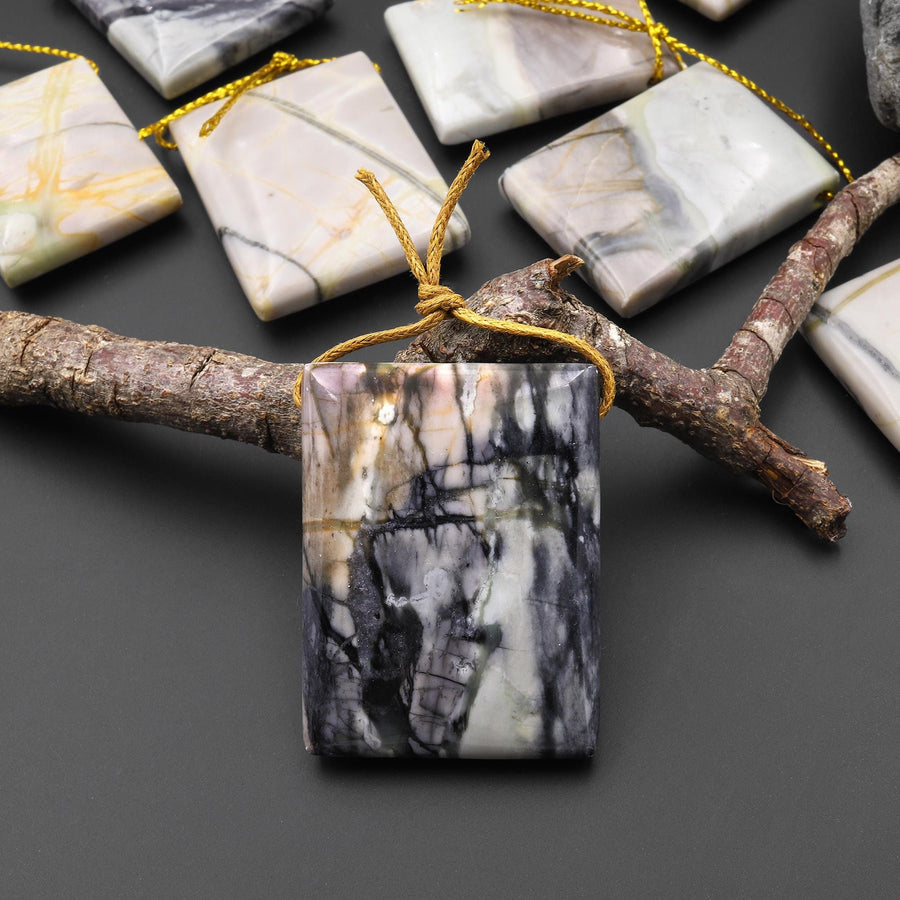 Natural American Picasso Jasper Rectangle Pendant Side Drilled Gemstone A3