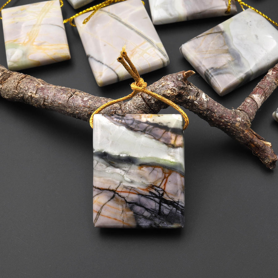 Natural American Picasso Jasper Rectangle Pendant Side Drilled Gemstone A4