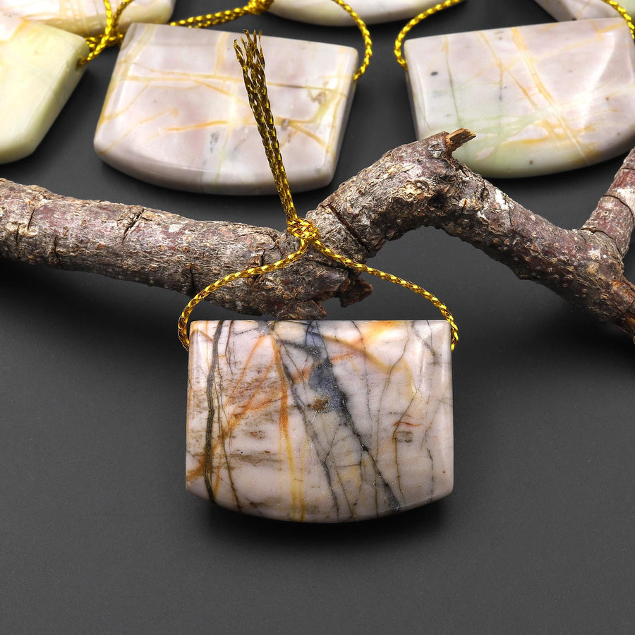 Natural American Picasso Jasper Rectangle Saddle Locket Pendant Side Drilled Gemstone