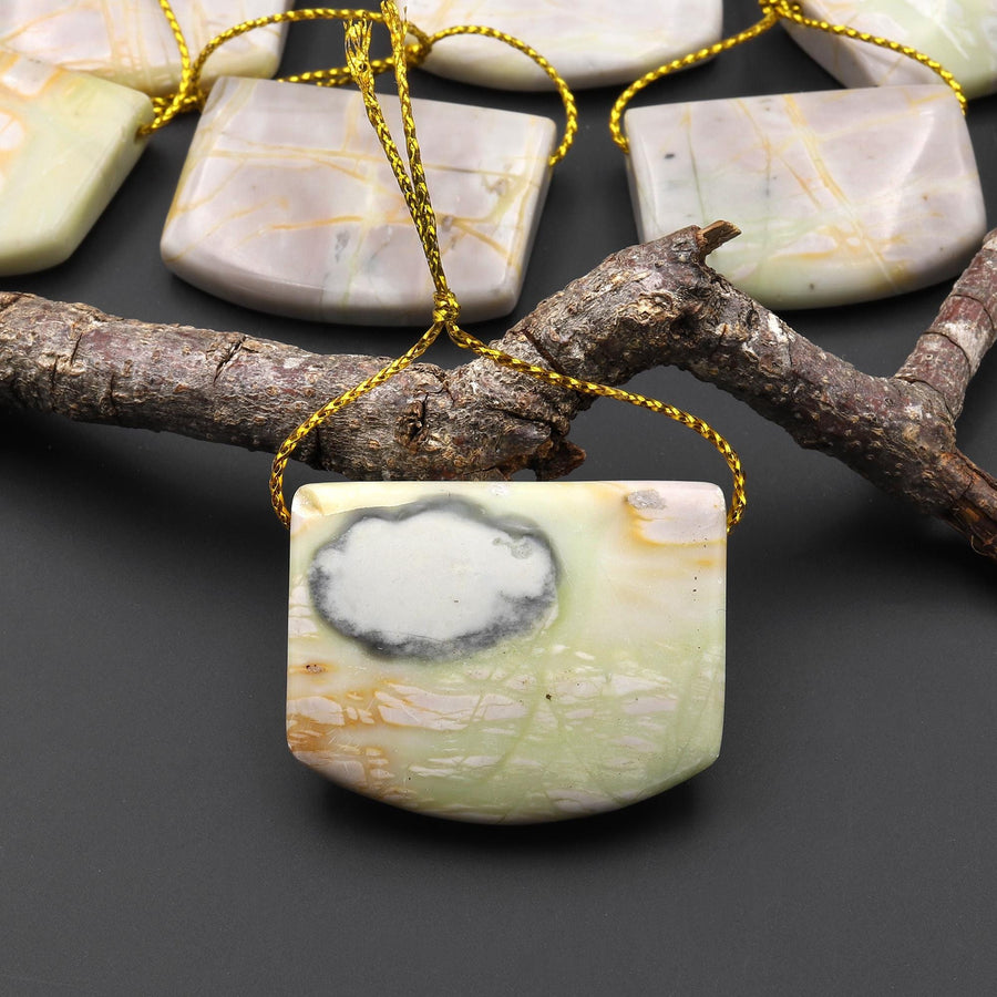 Natural American Picasso Jasper Rectangle Saddle Locket Pendant Side Drilled Gemstone A2