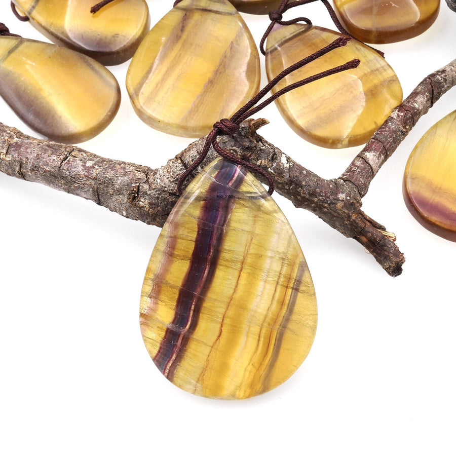 Natural Honey Golden Fluorite Teardrop Pendant Top Side Drilled Gemstone A1