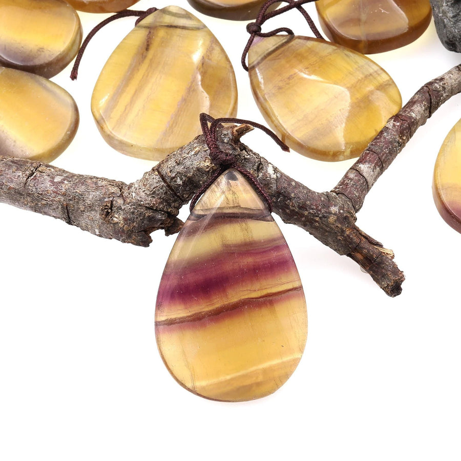 Natural Honey Golden Fluorite Teardrop Pendant Top Side Drilled Gemstone A3
