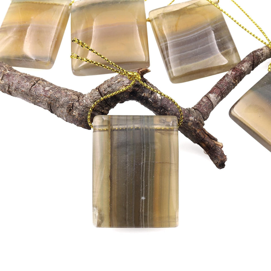 Natural Honey Golden Fluorite Square Pendant Top Side Drilled Gemstone