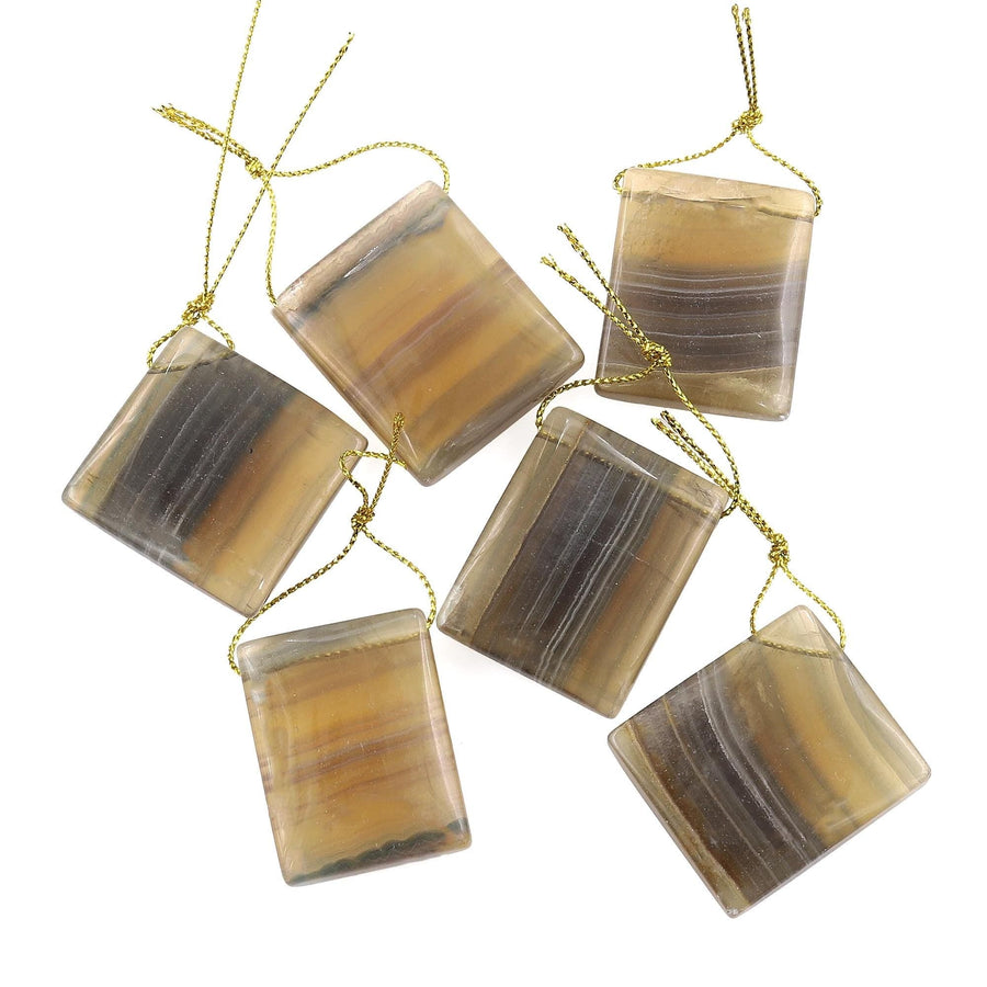 Natural Honey Golden Fluorite Square Pendant Top Side Drilled Gemstone