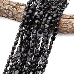 Natural Black Tourmaline Freeform Small Pebble Nugget Beads Gemstone 15.5" Strand