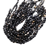 Natural Black Tourmaline Freeform Small Pebble Nugget Beads Gemstone 15.5" Strand