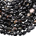Natural Black Tourmaline Freeform Small Pebble Nugget Beads Gemstone 15.5" Strand