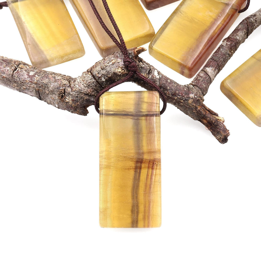 Natural Honey Golden Fluorite Rectangle Pendant Top Side Drilled Gemstone