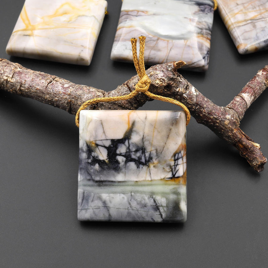 Natural American Picasso Jasper Square Pendant Side Drilled Gemstone