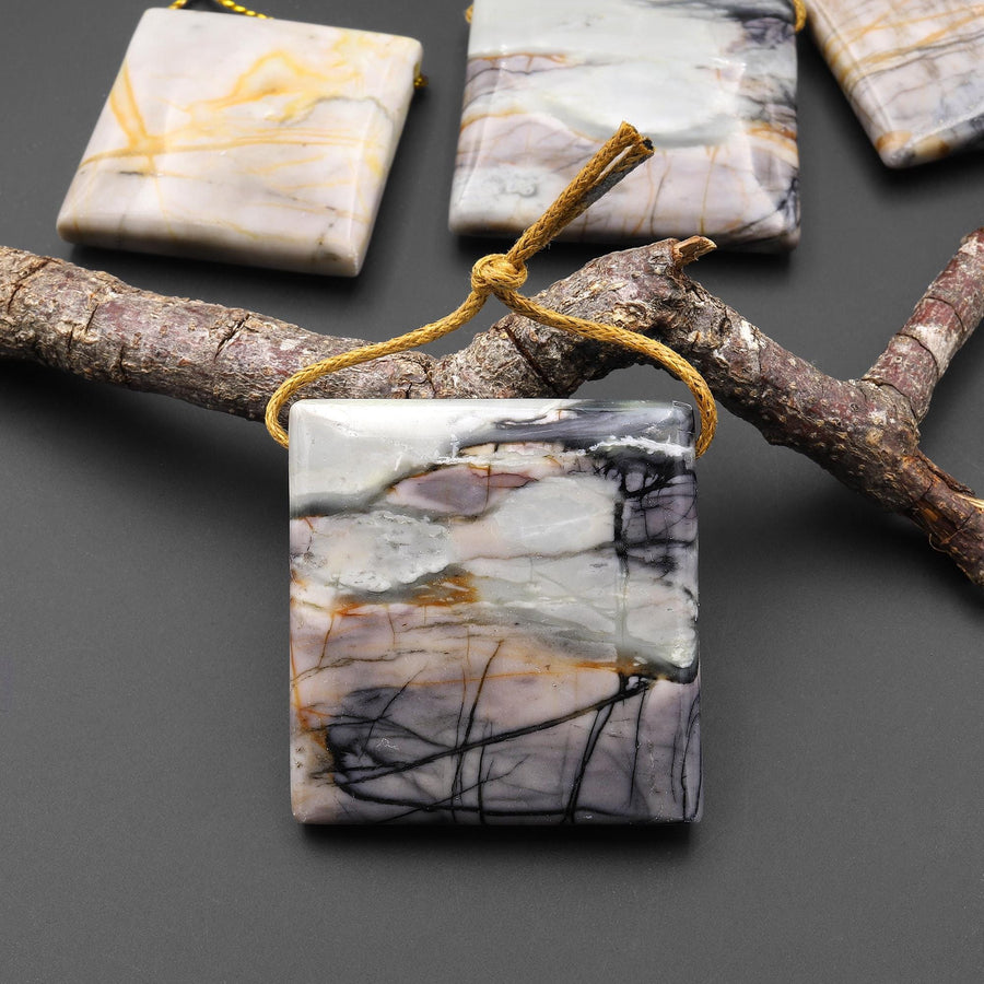 Natural American Picasso Jasper Square Pendant Side Drilled Gemstone
