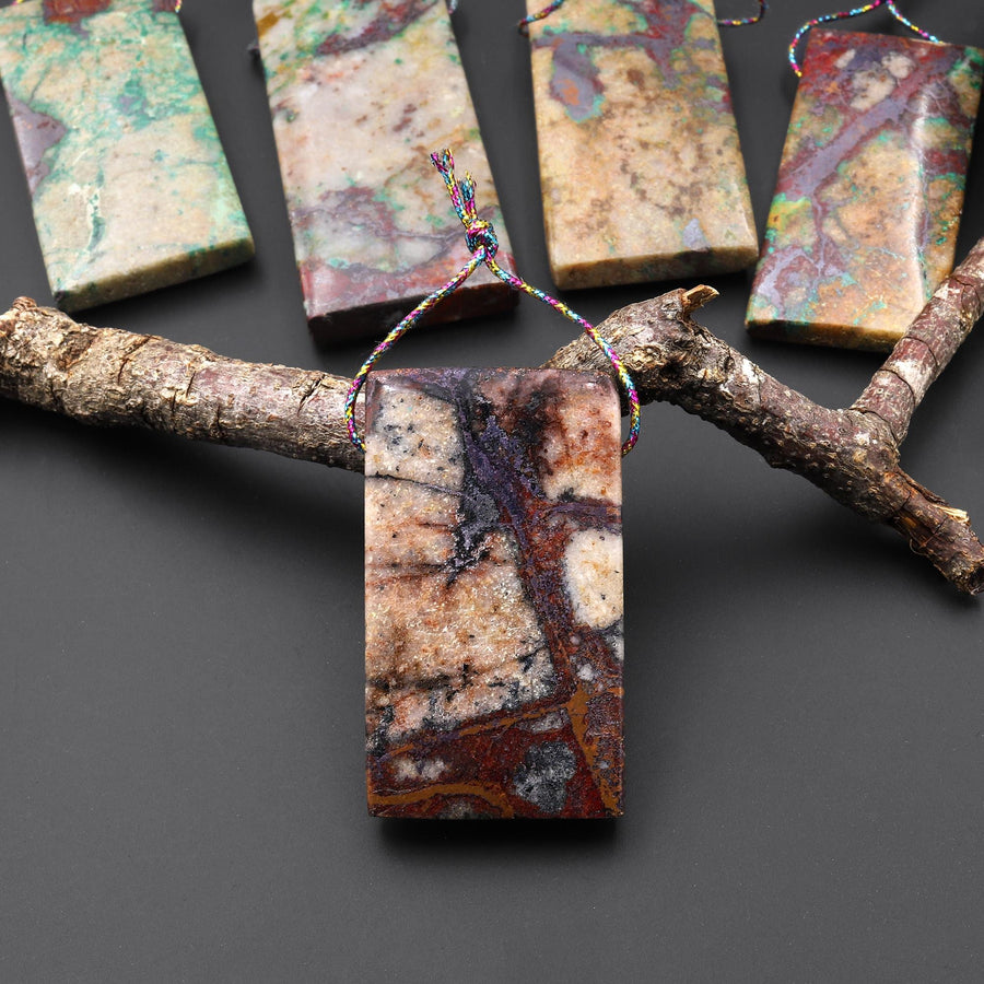 From the Old Arizona Copper Mine~ Natural Copper in Chrysocolla Long Rectangle Pendant