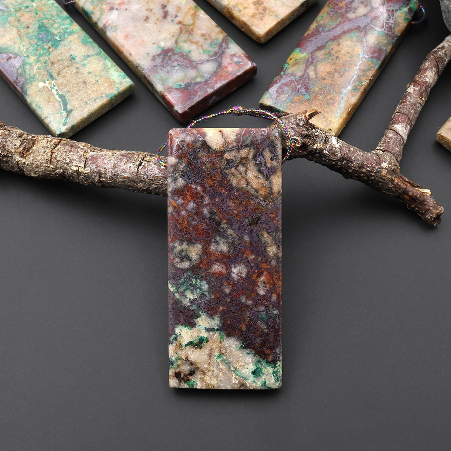 From the Old Arizona Copper Mine~ Natural Copper in Chrysocolla Long Rectangle Pendant