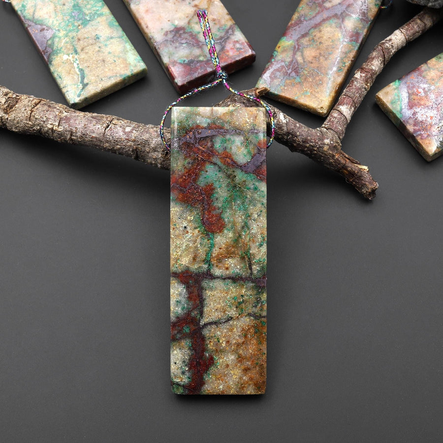 From the Old Arizona Copper Mine~ Natural Copper in Chrysocolla Long Rectangle Pendant A2