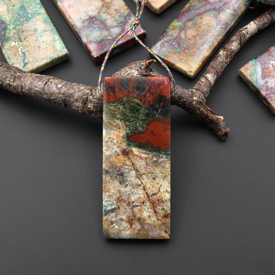 From the Old Arizona Copper Mine~ Natural Copper in Chrysocolla Long Rectangle Pendant A4