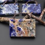 Large 2 Two Hole Natural Blue Sodalite Faceted Rectangle Title Pendant