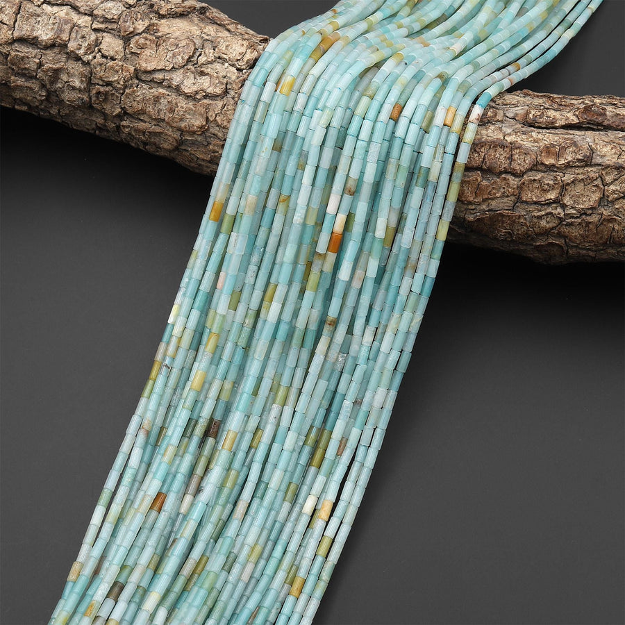 Natural Multicolor Amazonite 4x2mm Small Thin Smooth Spacer Tube Beads 15.5" Strand