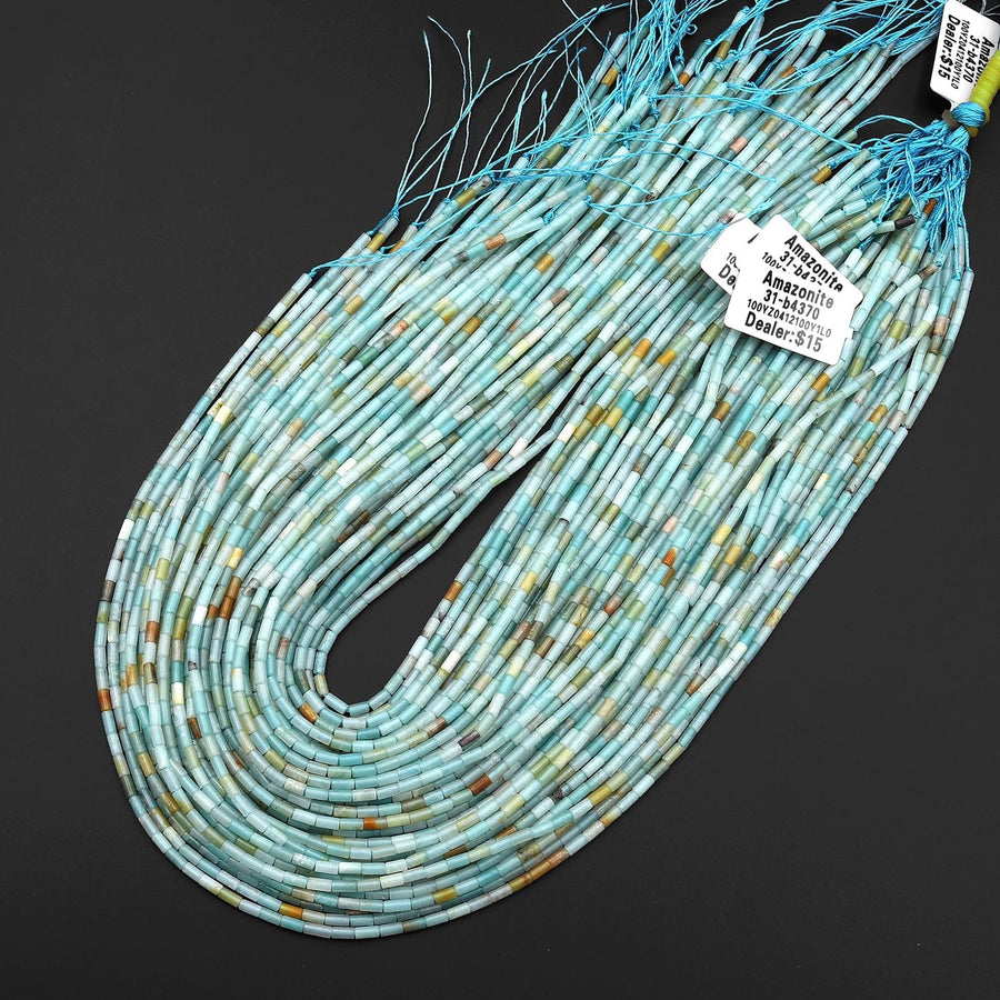 Natural Multicolor Amazonite 4x2mm Small Thin Smooth Spacer Tube Beads 15.5" Strand