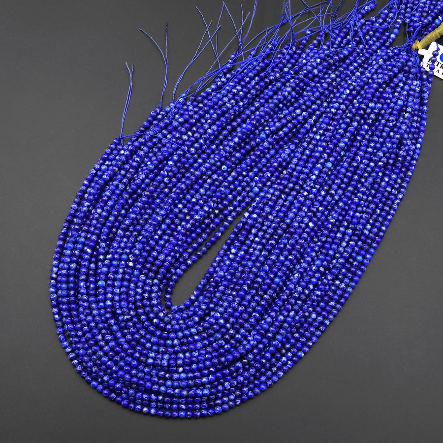 AAA Genuine Natural Blue Lapis 3mm Smooth Round Gemstone Beads 15.5" Strand
