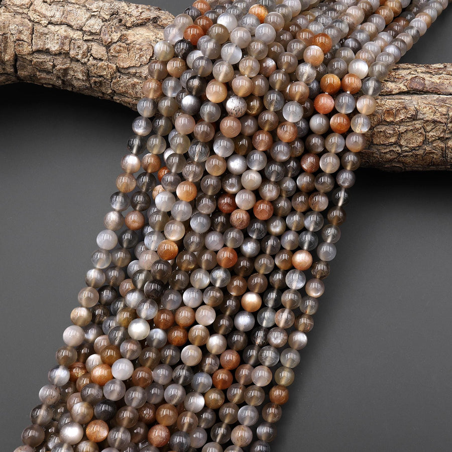 AAA Natural Multicolor Orange Smoky Black Gray Sunstone Round Beads 4mm 5mm 6mm Gemstone 15.5" Strand