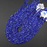 Genuine Natural Blue Lapis 3mm Smooth Round Beads With White Calcite Matrix 15.5" Strand