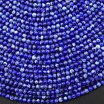 Genuine Natural Blue Lapis 3mm Smooth Round Beads With White Calcite Matrix 15.5" Strand
