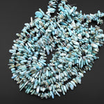 Natural Blue Larimar Freeform Long Chip Nugget Beads Top Side Drilled 15.5" Strand