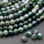AAA Large Hole Beads 2mm 3mm Drill Natural Green Moss Agate 6mm 8mm 10mm Round Beads 8" Strand