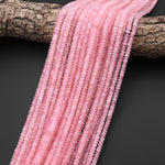 Faceted Natural Pink Rose Quartz 4mm Thin Rondelle Beads Gemstone 15" Strand