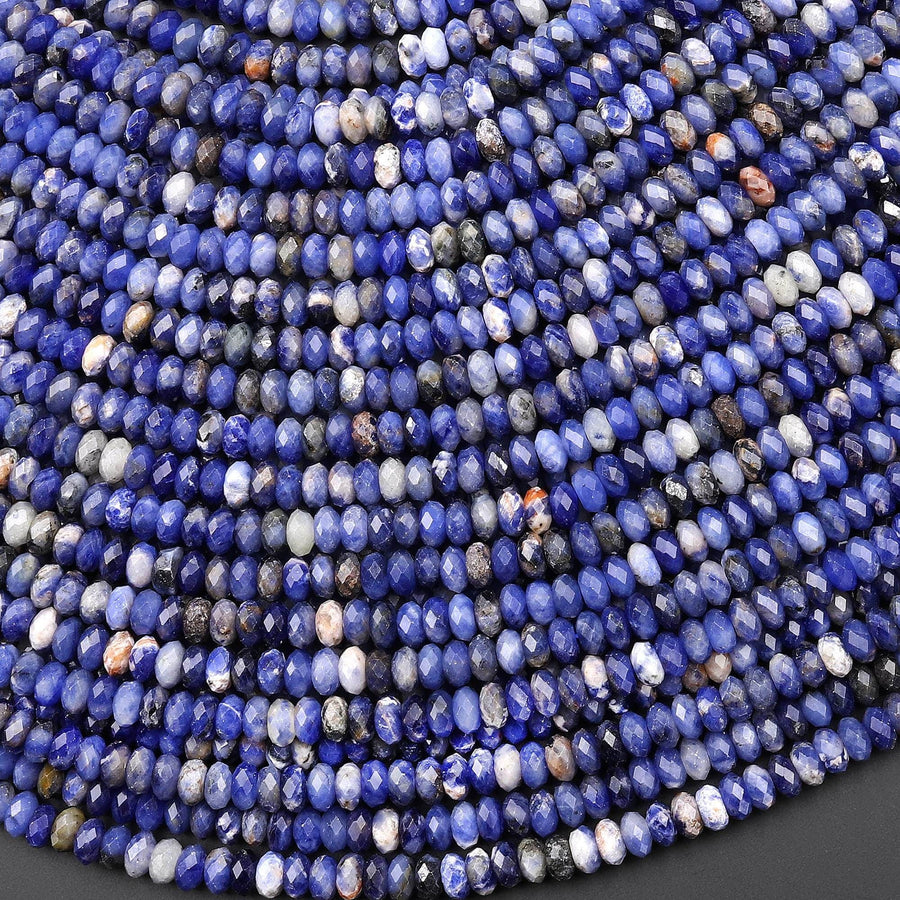 Faceted Natural Blue Orange Sodalite 4mm Thin Rondelle Beads Gemstone 15" Strand