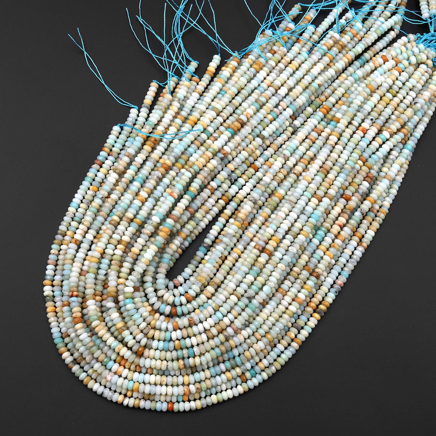 Faceted Natural Multicolor Amazonite 4mm Thin Rondelle Beads Gemstone 15" Strand