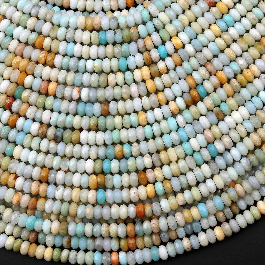 Faceted Natural Multicolor Amazonite 4mm Thin Rondelle Beads Gemstone 15" Strand