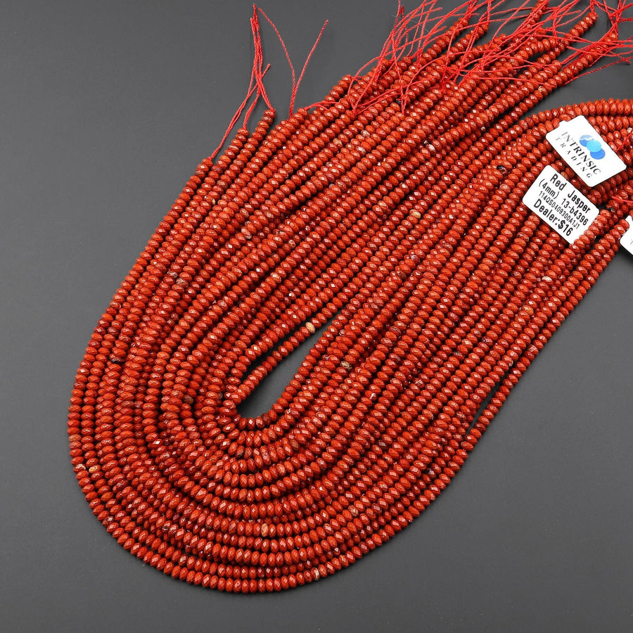 AAA Faceted Natural Red Jasper 4mm Thin Rondelle Beads Saucer 15" Strand