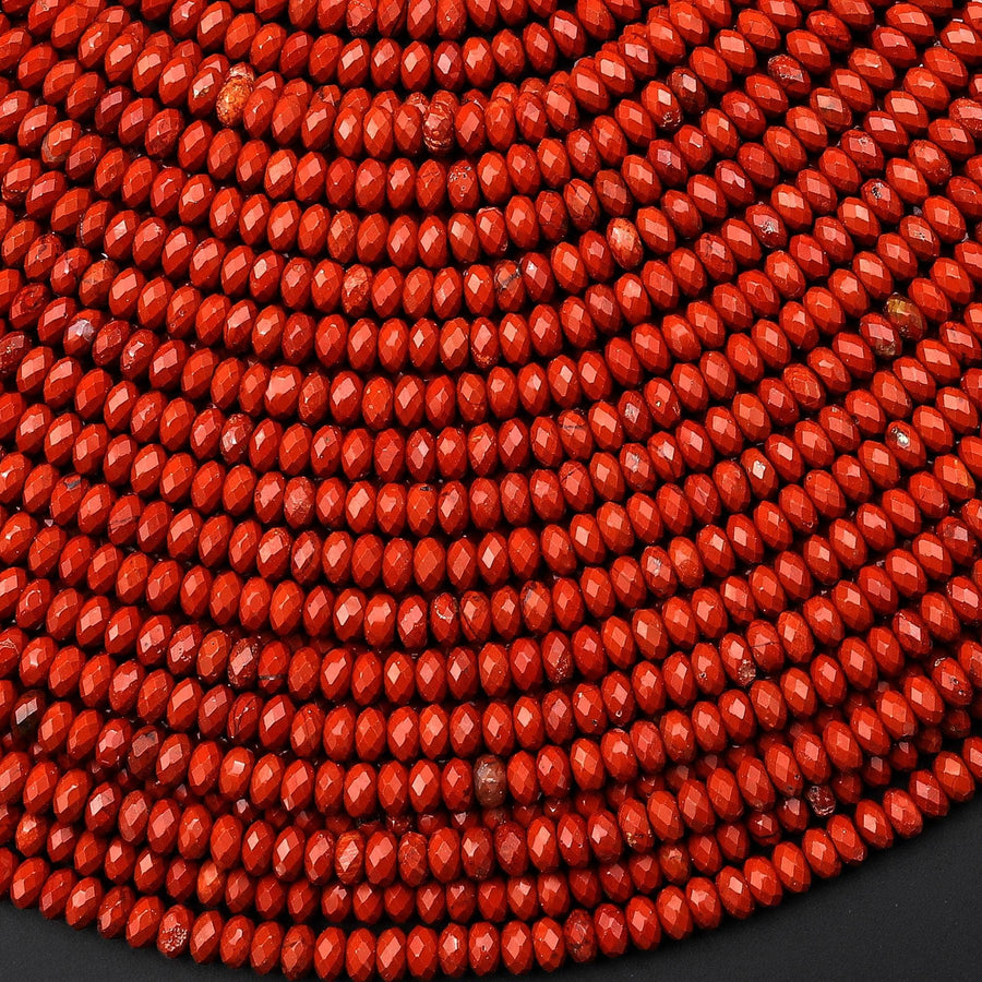AAA Faceted Natural Red Jasper 4mm Thin Rondelle Beads Saucer 15" Strand