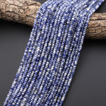 Faceted Natural White Snow Blue Sodalite 4mm Thin Rondelle Beads Gemstone 15" Strand