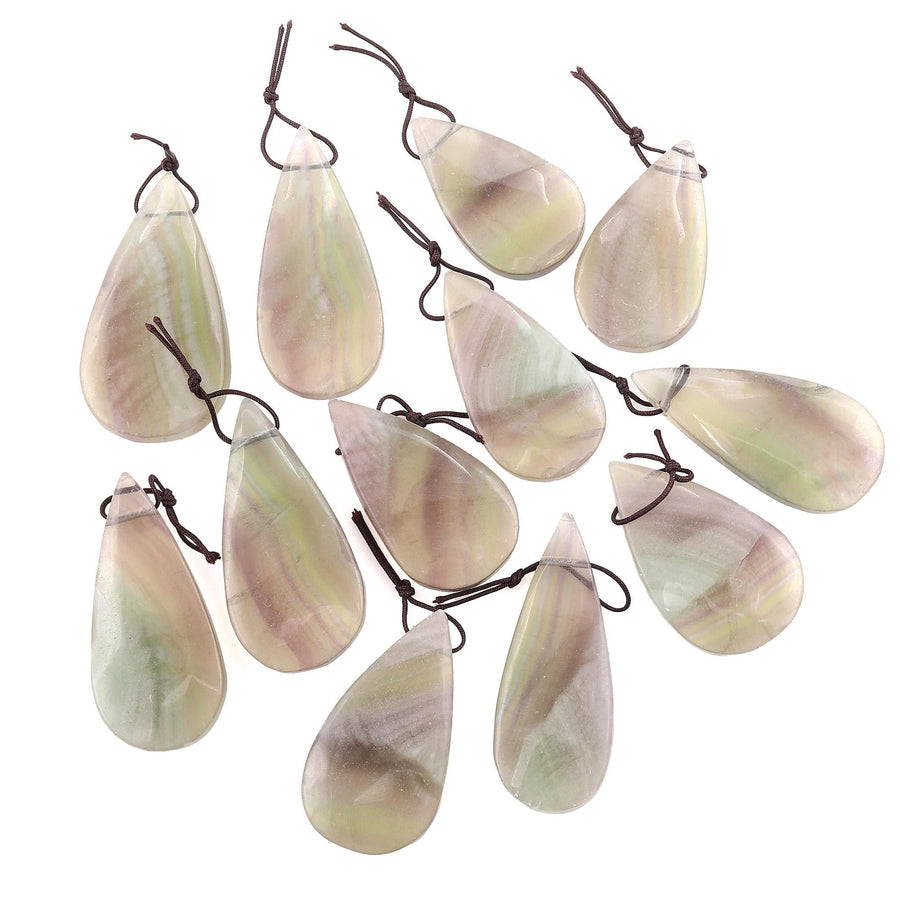 Natural Feather Fluorite Teardrop Pendant Top Side Drilled Gemstone