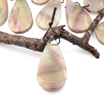 Natural Feather Fluorite Teardrop Pendant Top Side Drilled Gemstone