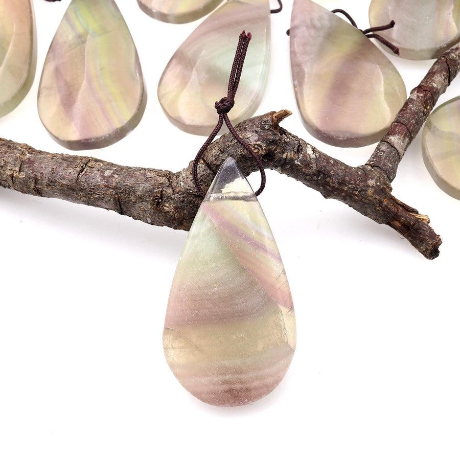 Natural Feather Fluorite Teardrop Pendant Top Side Drilled Gemstone A5